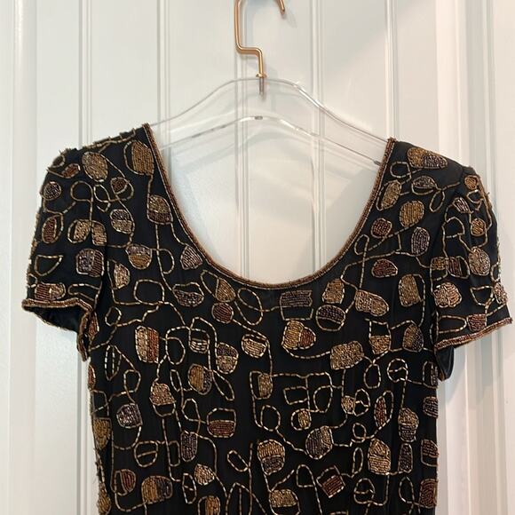 NEW Adrianna SILK Papell Evening Cocktail Black Gold Sequin Dress 4 Black Tie - Picture 2 of 16